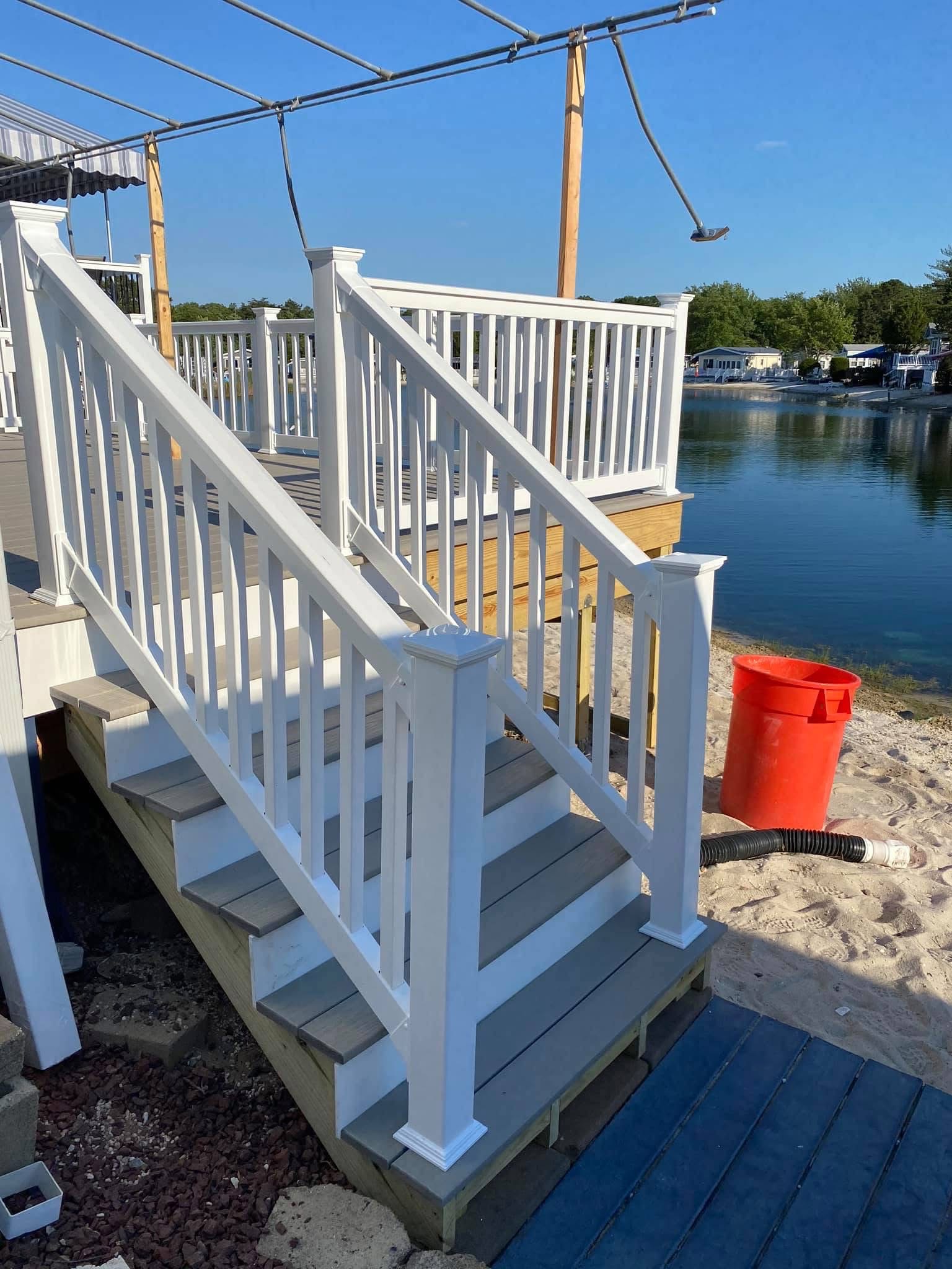 Waterfront deck with vinyl railing
